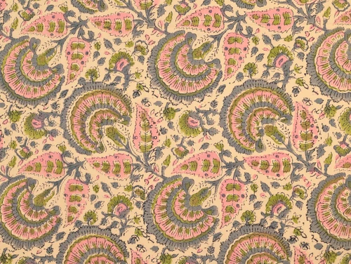 Dressmaking Fabric | Sabina Floral Hand Block Print - Sand | Fabric Godmother 