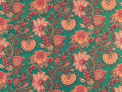Dressmaking Fabric | Petra Floral Hand Block Print - Green | Fabric Godmother 