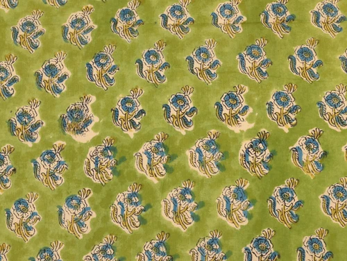 Dressmaking Fabric | Terese Floral Hand Block Print - Olive | Fabric Godmother 