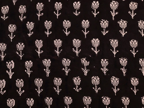 Dressmaking Fabric | Anika Floral Cotton Block Print - Black | Fabric Godmother 