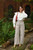Dressmaking Fabric | Hilda Floral Stripe Stretch Denim - Ivory | Fabric Godmother 
