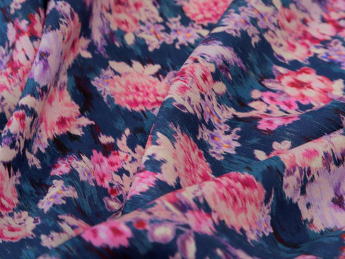 Dressmaking Fabric | Margaret Blurred Floral Viscose Lawn - Blue ...