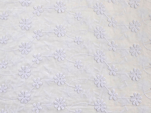 Cotton Voile Elastane Floral White Dressmaking Fabric