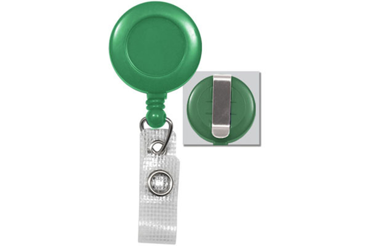 Green Badge Reel with Reinforced Vinyl Strap & Belt Clip