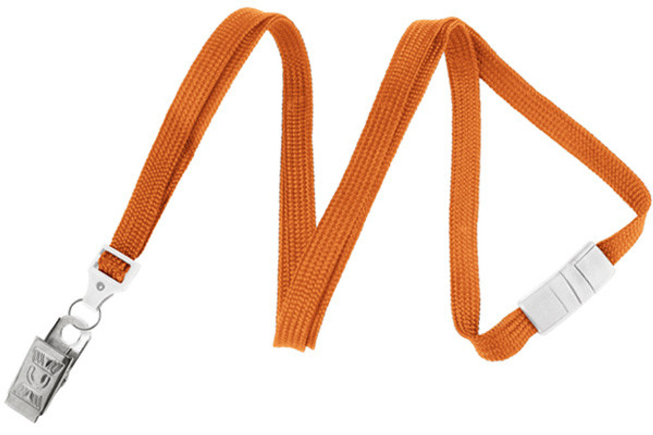 Orange 3/8 (10 mm) Breakaway Lanyard with Nickel-Plated Steel Bulldog Clip