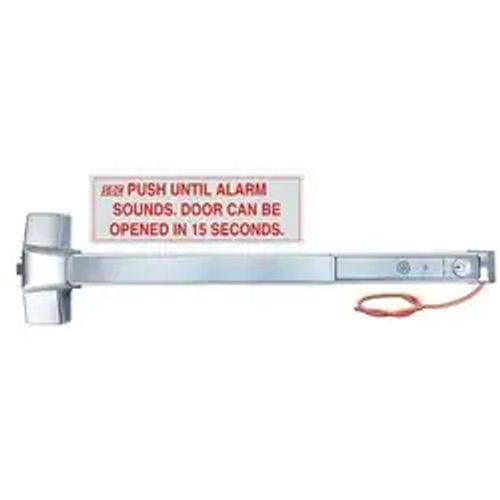 SECURITY DOOR CONTROLS | S6103FU36101ND Fire Exit Device, Fire-Rated, Delayed Egress All-In-One, Night Latch Lever, Key Latch Retraction, Dull Stainless Steel, Integrated Controller, Rim Mount, for 36" Door