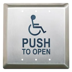 CAMDEN  | CM-45/4 Door Activation Device Push Plate Switch, Square, SPDT, Momentary,  Blue WHEELCHAIR and PUSH TO OPEN Legend