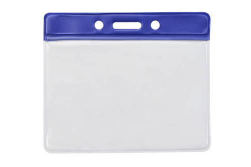 BRADY | 1820-1002 Clear Vinyl Horizontal Badge Holder with Blue Color Bar, 3.75" x 2.63" (100 Holders)