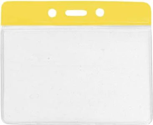 BRADY | 1820-1109 Clear Vinyl Horizontal Badge Holder with YELLOW Color Bar, 3.85" x 2.68" (100 Holders)