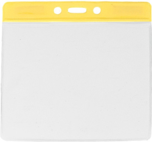 BRADY | 1820-1209 Clear Vinyl Horizontal Badge Holder with YELLOW Color Bar, 4.38" x 3.63" (100 Holders)