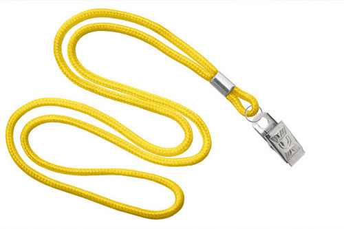 Brady | Yellow Round 1/8" (3 mm) Lanyard with Nickel-Plated Steel Bulldog Clip (100 Lanyards), 2135-3259