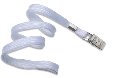 Brady | 3/8" (10 mm) White Lanyard with Nickel-Plated Steel Bulldog Clip (100 Lanyards)