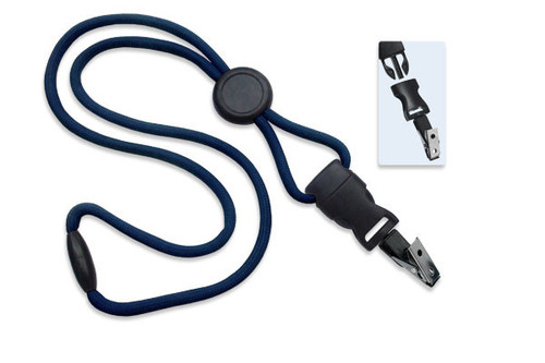 Brady | Navy Blue 1/4" (6 mm) Lanyard with Round Slider & DTACH Bulldog Clip (100 Lanyards)