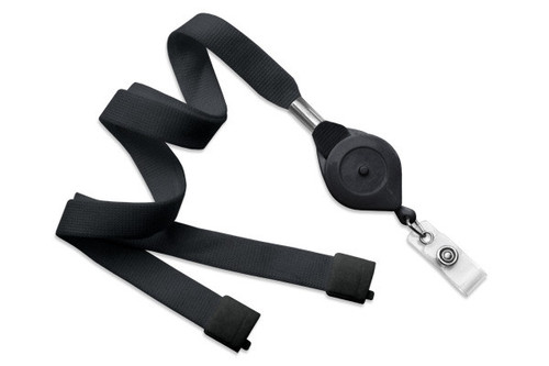 Brady | Black 5/8" (16 mm) Lanyard with Breakaway & Slotted "Quick-Lock" Reel And Clear Vinyl Strap (100 Lanyards)