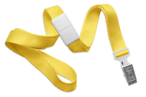 Brady | Yellow 3/8" (10 mm) Breakaway Lanyard with Nickel-Plated Steel Bulldog Clip (100 Lanyards)