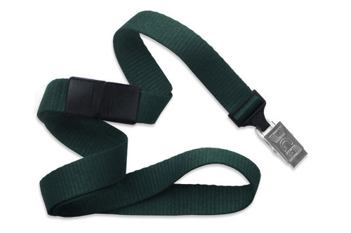 Brady | Forest Green 3/8" (10 mm) Breakaway Lanyard with Nickel-Plated Steel Bulldog Clip (100 Lanyards)