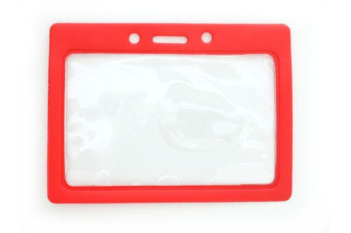 BRADY | Vinyl Horizontal Badge Holder with Red Color Frame, 3.5" x 2.13" (100 Holders)