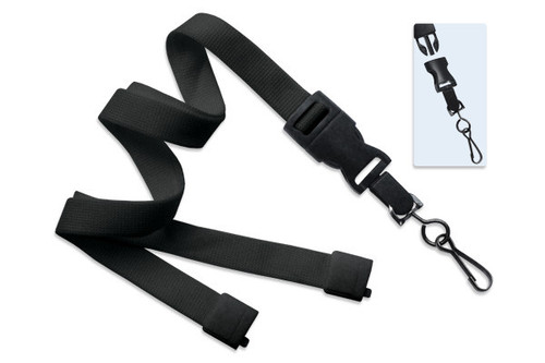 Brady | Black 5/8" (16 mm) Lanyard with Breakaway & DTACH Swivel Hook (100 Lanyards)