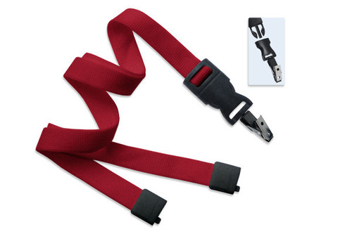 Brady | RED  5/8" (16 mm) Lanyard with Breakaway & DTACH Bulldog Clip (100 Lanyards)