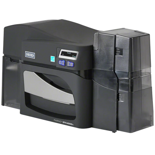 HID FARGO DTC4500e 55100 dual-sided CR80 ID card printer with USB and Ethernet connectivity