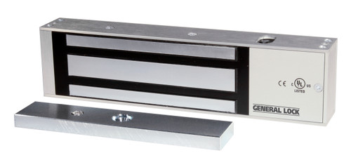 GENERAL LOCK -Maglock, 1200 lb. Holding Force, 12/24 VAC/DC Input, Surface-Mount, US28 Satin Anodized Aluminum