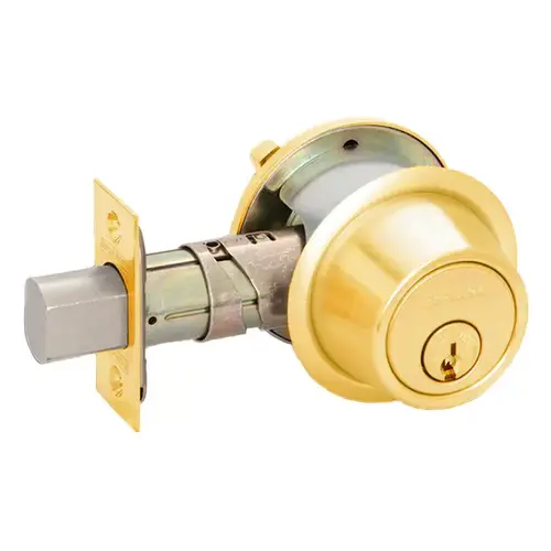 SCHLAGE | Door Deadbolt Lock, Keyed/Thumbturn, C123 Keyway, Bright Brass, With 5-Pin Single Cylinder, For High Traffic