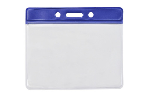 BRADY | 1820-1002 Clear Vinyl Horizontal Badge Holder with Blue Color Bar, 3.75" x 2.63" (100 Holders)