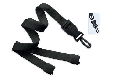 BRADY | Black 5/8" (16 mm) Lanyard with Breakaway & DTACH Plastic Swivel Hook (100 Lanyards)