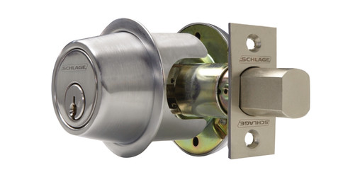SCHLAGE |  Door Deadbolt Lock, ANSI: Grade 2, Function: Deadbolt Single Cylinder, US26D Satin Chrome, Boxed