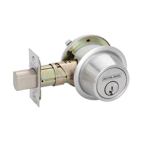 SCHLAGE | Door Deadbolt Lock, ANSI: Grade 2, Function: Deadbolt Single Cylinder, US26 Bright Chrome, Boxed
