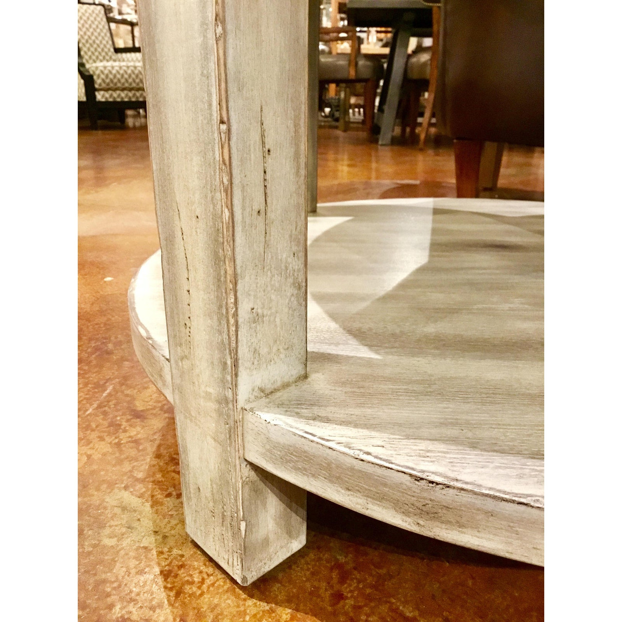 Drexel Heritage Modern Off-White Antique Wood & Stone Top Round