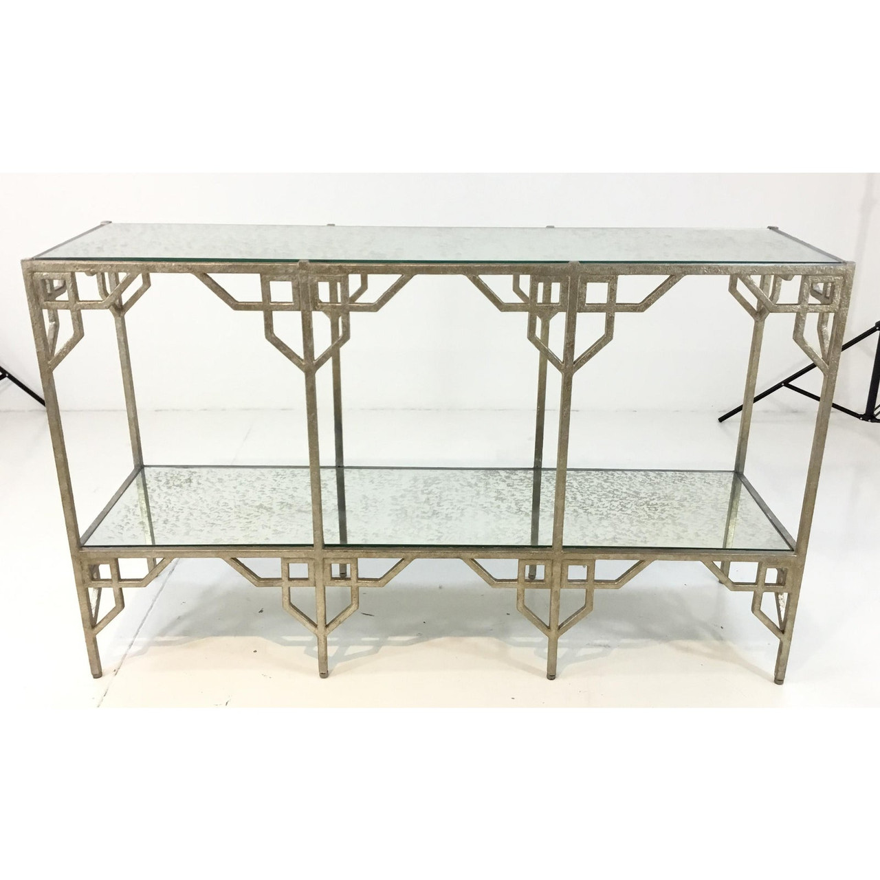 Modern Currey & Co. Metal and Antique Mirror Console Table 14th