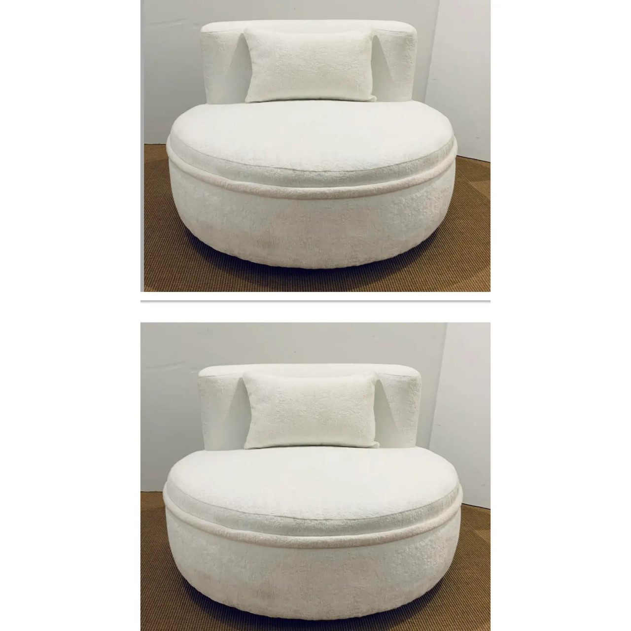 Modern White Swivel Lounge Chairs Pair