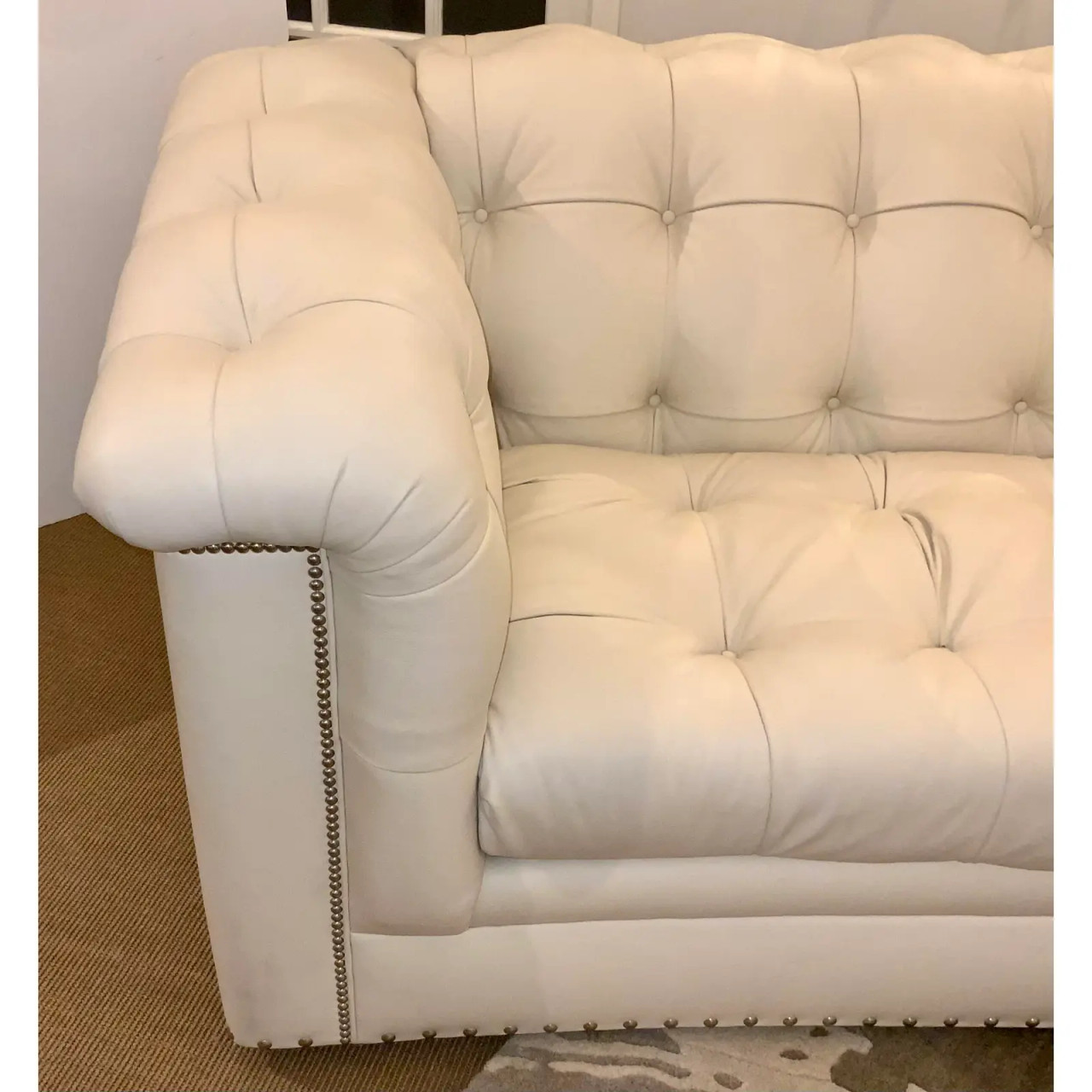 Hancock and Moore Tufted White Top Grain Leather Sofa
