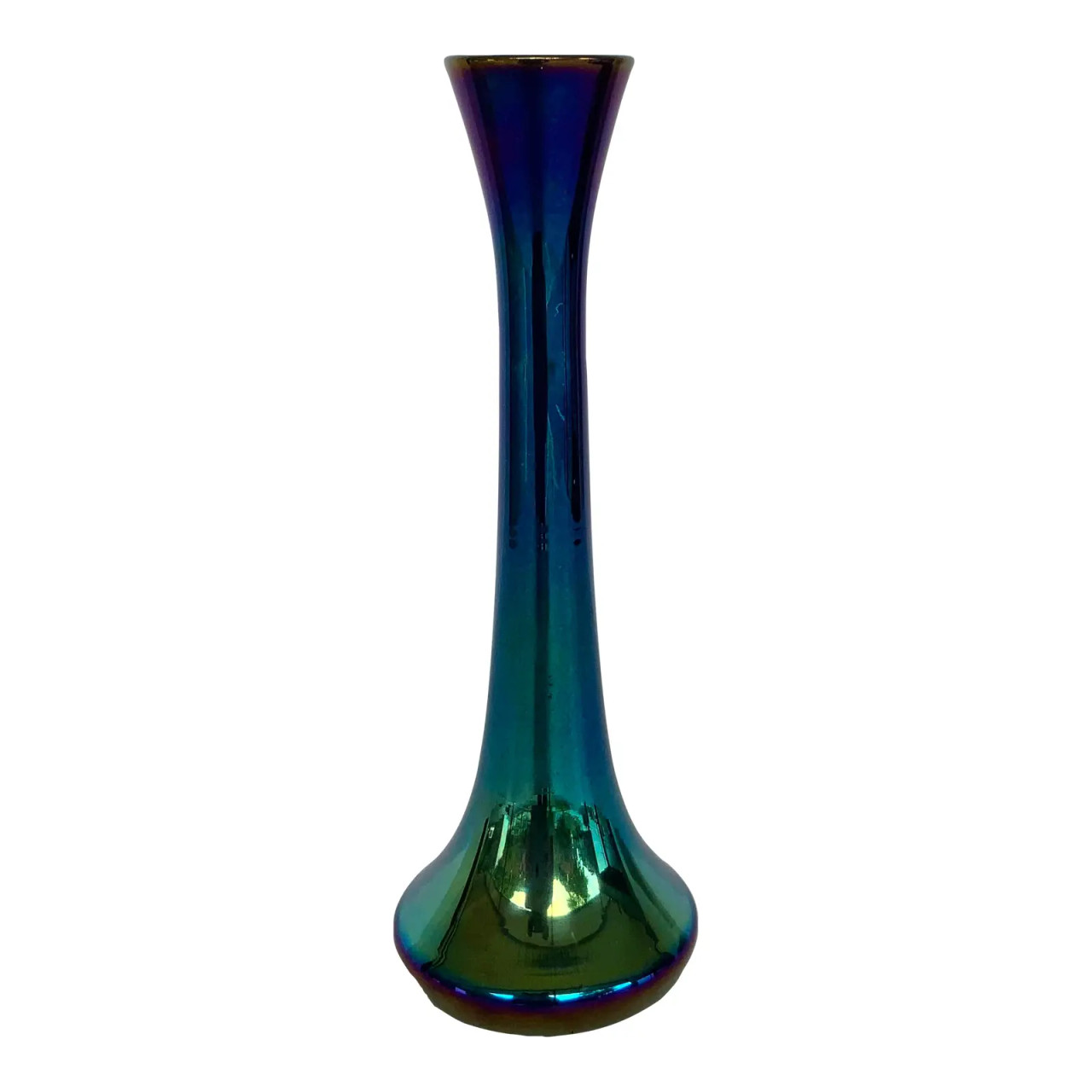 Antique Loetz Tall Blue and Green Iridescent Art Glass Vase
