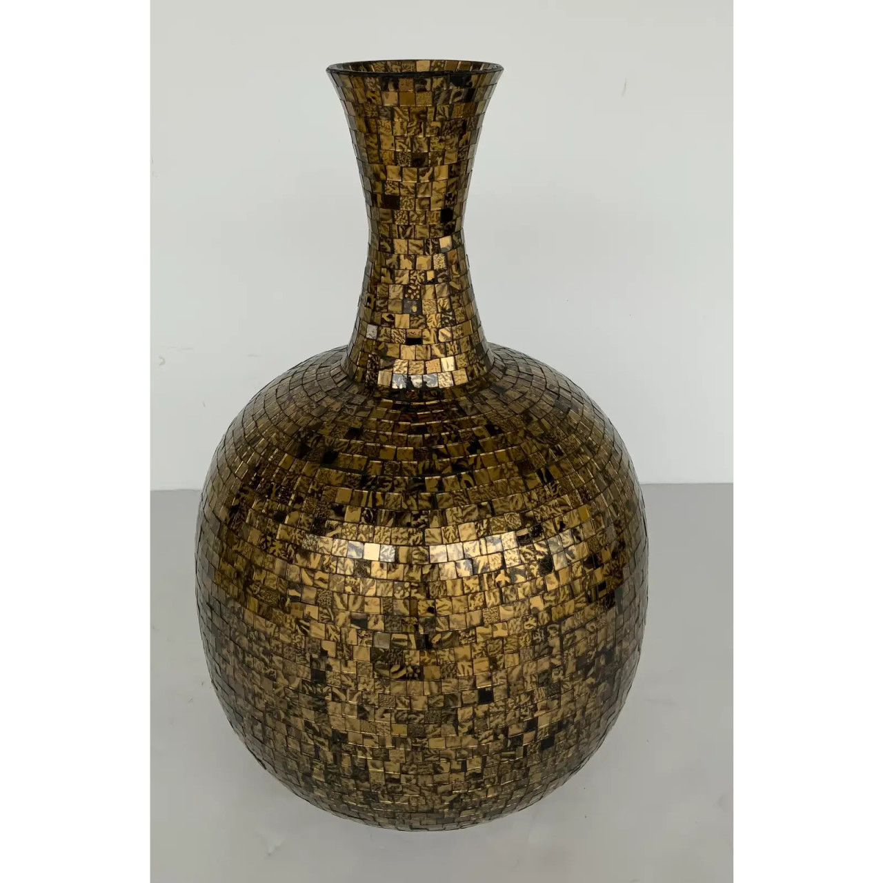 John Richard Large Black and Gold Mosaic Glass Vase