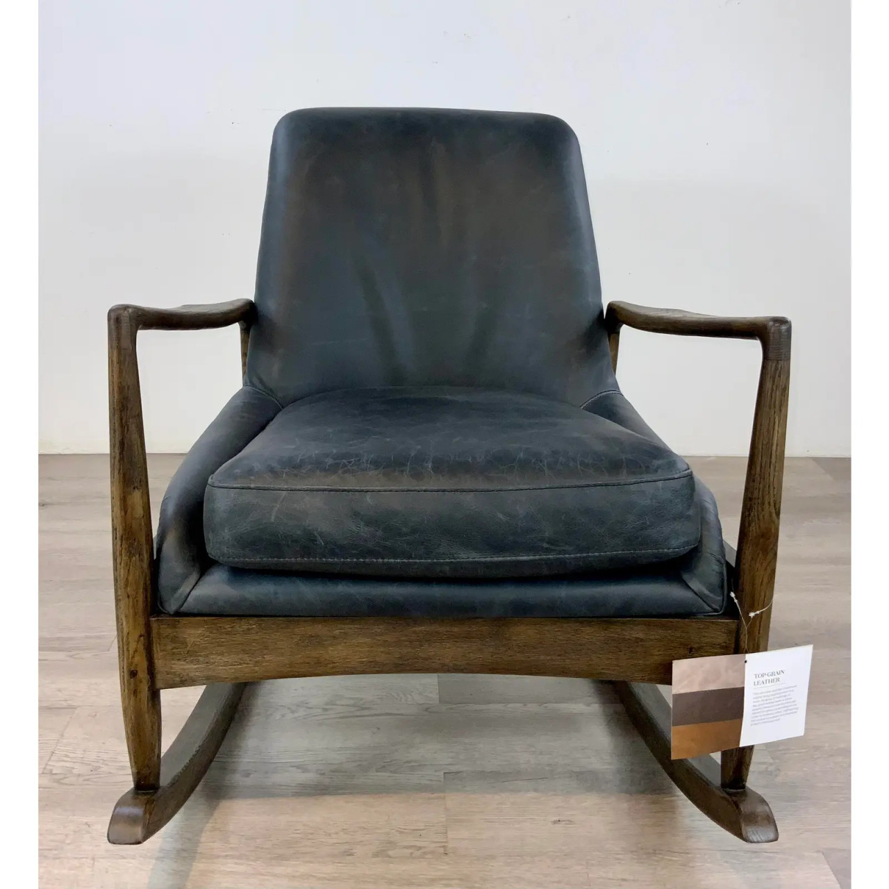 Mid-Century Modern Style Smoke Vintage Top Grain Leather Rocking Chair
