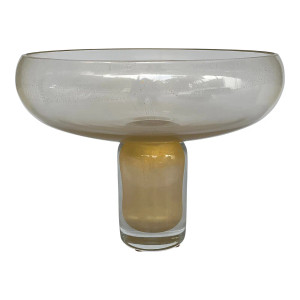 Global Views Large Modern Gold Fleck Murano Glass Compote