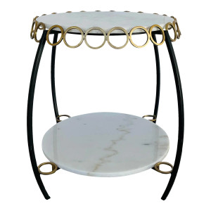 Modern Geometric White Marble Round End Table