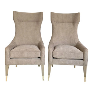 Caracole Couture Taupe Chenille Custom Perfect Chairs Pair