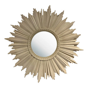 Transitional Greige Faux Bois Egg and Dart Starburst Wall Mirror