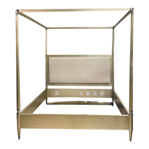 Jonathan Charles Modern Champagne Silver Wood Toulouse Canopy King Bed Frame