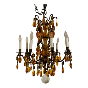Myran Allan Luxury Lighting Neoclassical Bronze and Amber Crystal Chandelier
