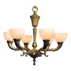 Myran Allan Luxury Lighting Neoclassical Bronze and Alabaster Chandelier