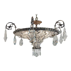 Myran Allan Luxury Lighting Neoclassical Antique Silver Bohemian Crystal Semi-Flush Mount