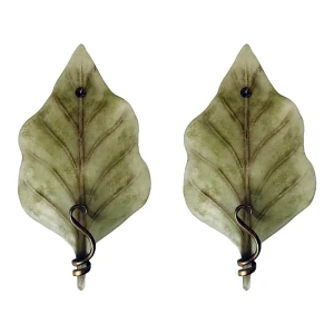 Myran Allan Luxury Lighting Murano Green Art Glass Leaf Wall Sconces Pair