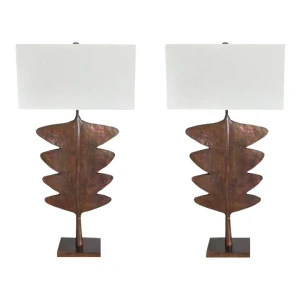 Arteriors Modern Tall Aged Copper Sculptural Table Lamps