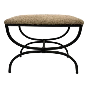 Modern Latte Faux Shearling and Iron Hacienda Bench