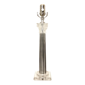 Italian Black and Clear Crystal Column Table Lamp