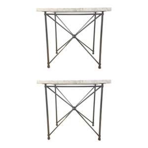 Sherrill Occasional Modern WHite Marble Halmstad End Tables Pair Sherrill Occasional Modern WHite Marble Halmstad End Tables Pair
